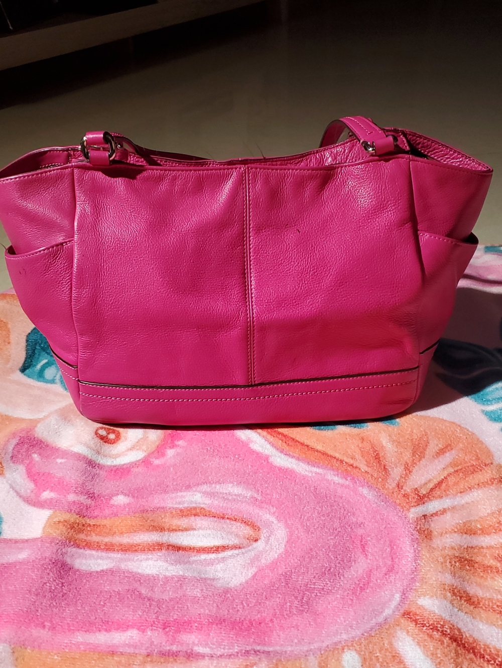 COACH Hot Pink Pebbled Leather Tote - Picture 2 of 7